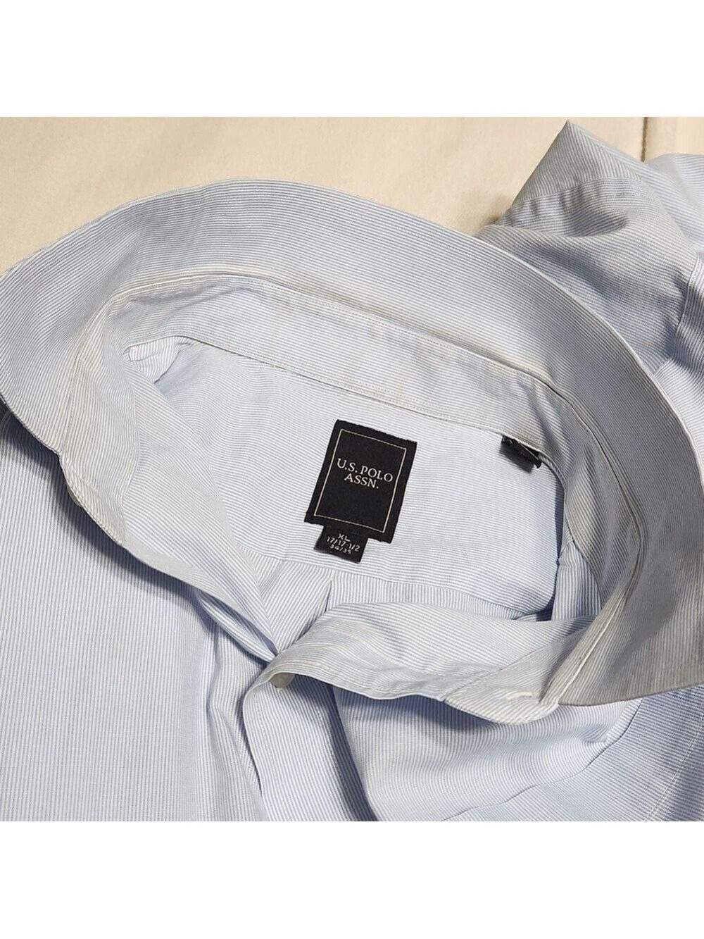 US Polo Assn Blue White Pin Stripe Dress Shirt Large - Picture 10 of 11